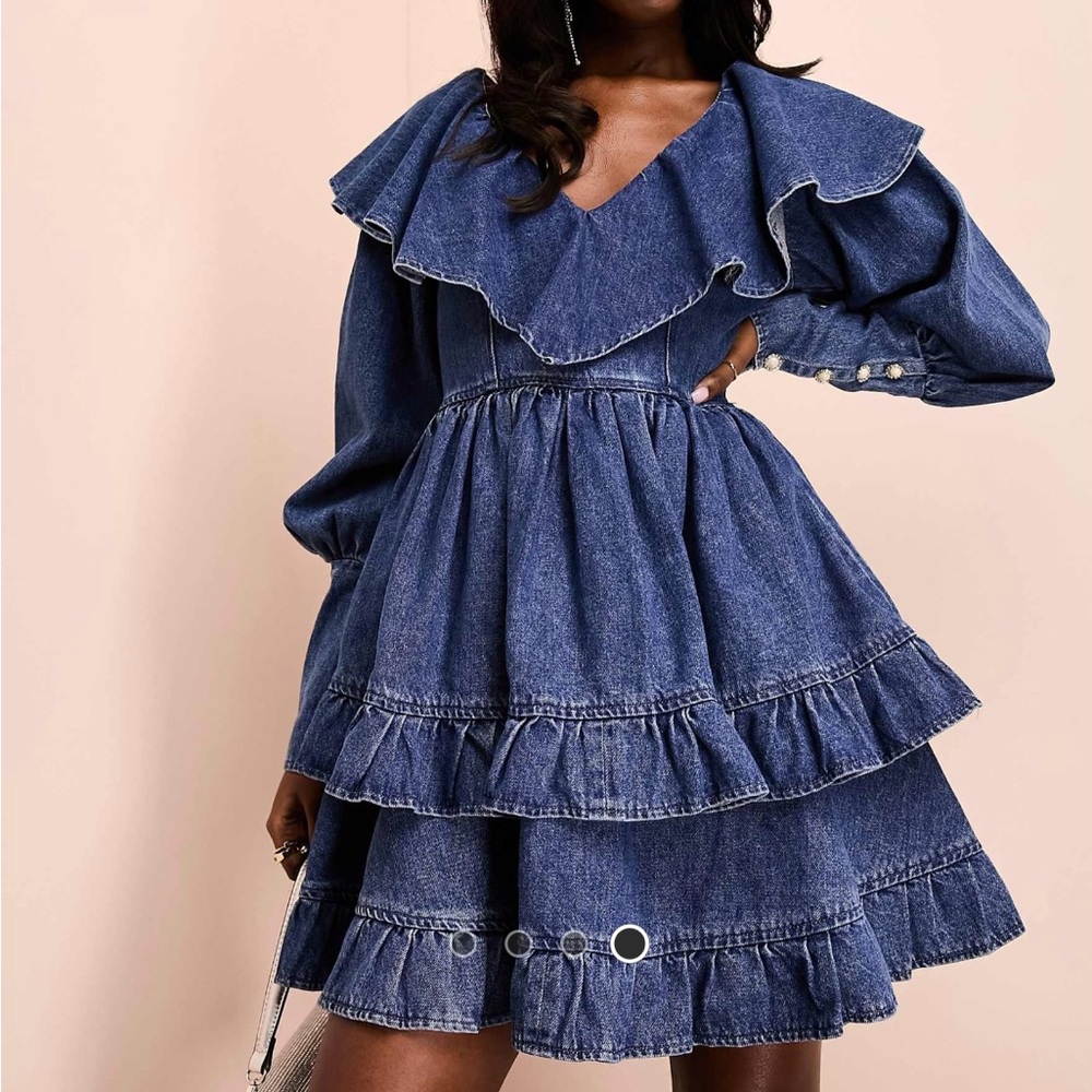 ASOS Blue Denim Tiered Dress